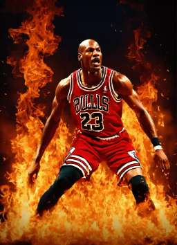 Michael Jordan defense with fire background